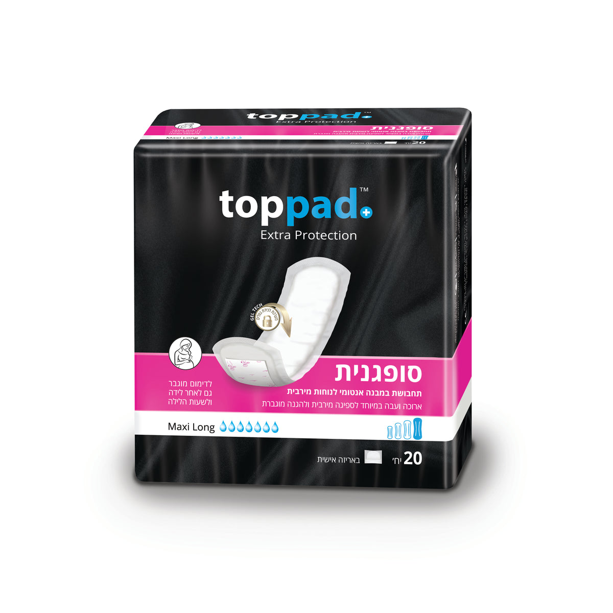 תחבושת טופ פד סופגנית מקסי לונג 20 יחידות toppad