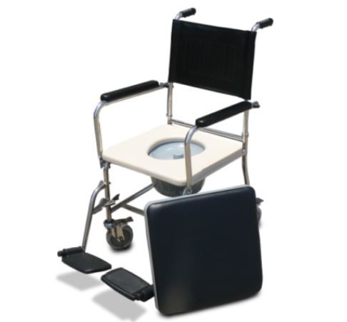 כסא רחצה ושירותים נירוסטה 201 מושב קשיח, גלגל קטן רוחב 45 ס"מ