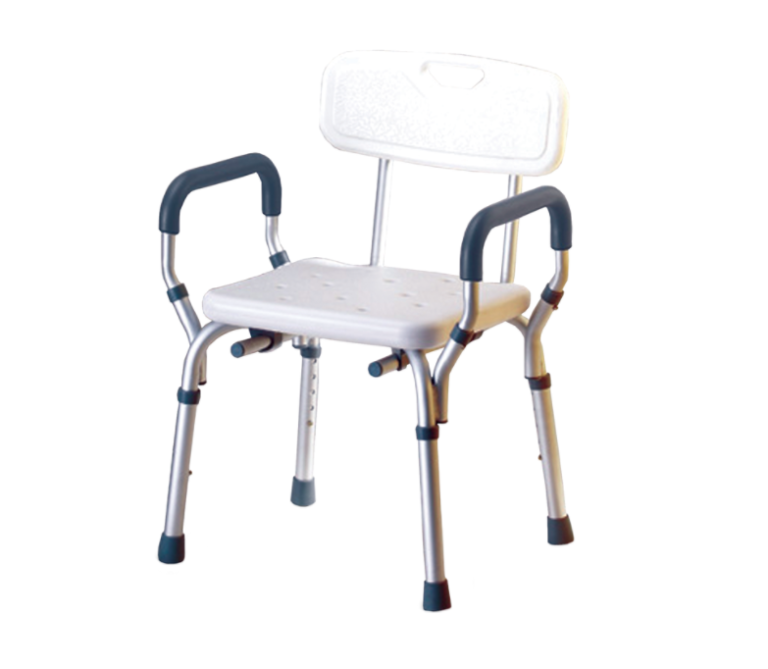 כסא רחצה טלסקופי אלומיניום עם משענת גב עם ידיות