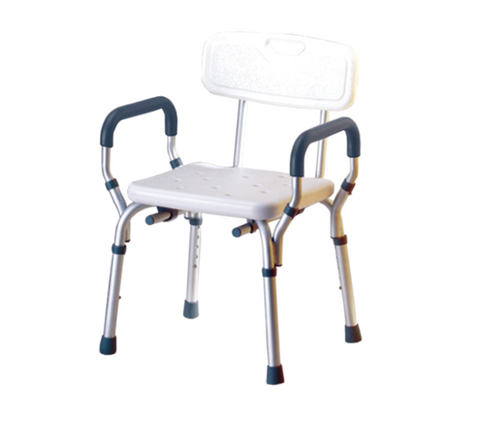 כסא רחצה טלסקופי אלומיניום עם משענת גב עם ידיות