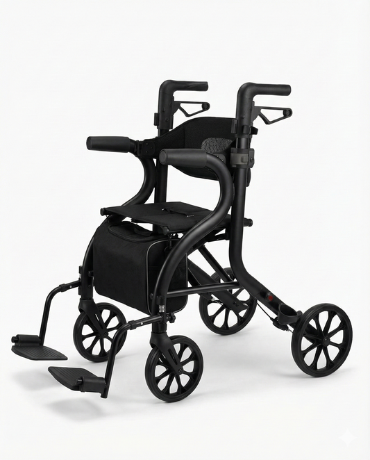 רולטור 4 גלגלים מתקפל שהופך לכיסא העברה צבע שחור